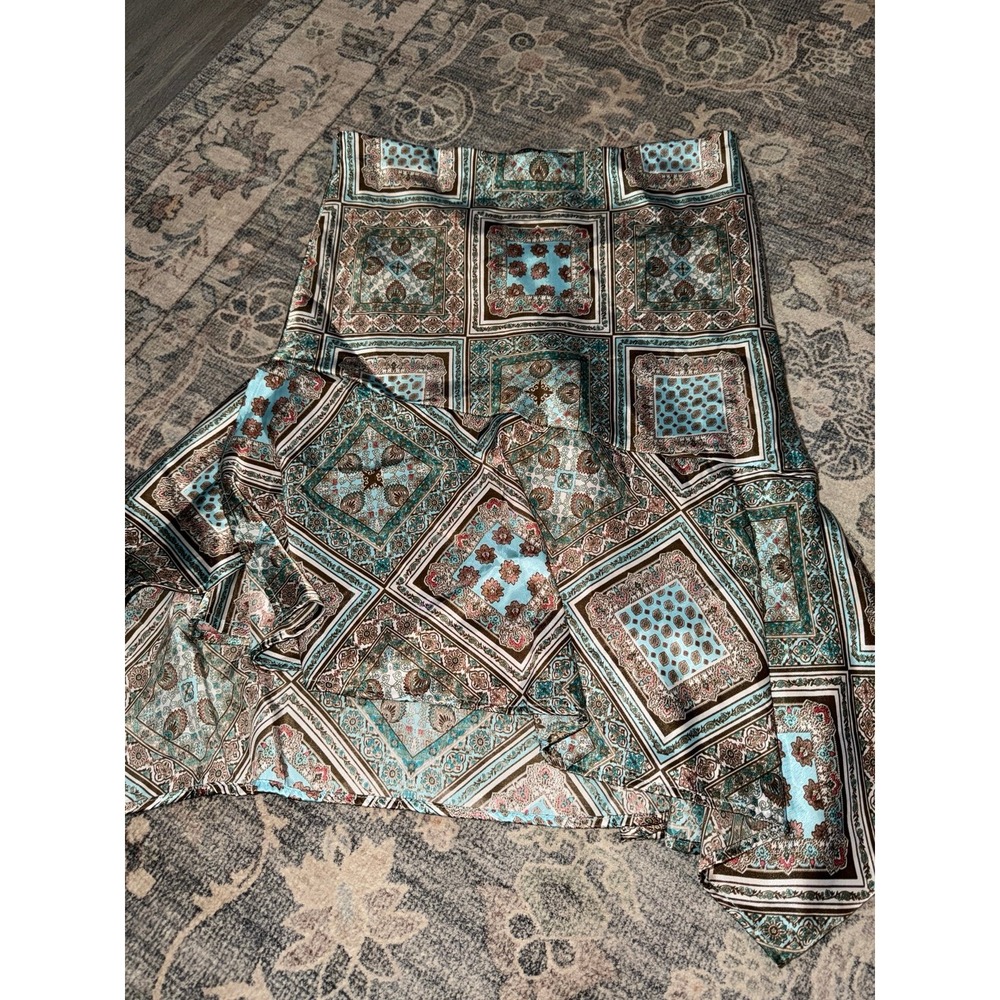 Vintage Y2K Rampage Satin Moroccan Midi Skirt Teal Brown